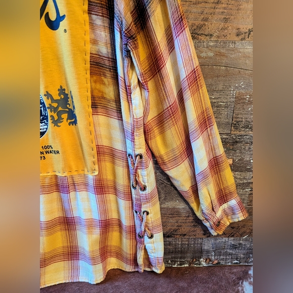 Coors Beer Upcycled Handcrafted Dip Dyed Bleached Flannel Shirt - Picture 6 of 13